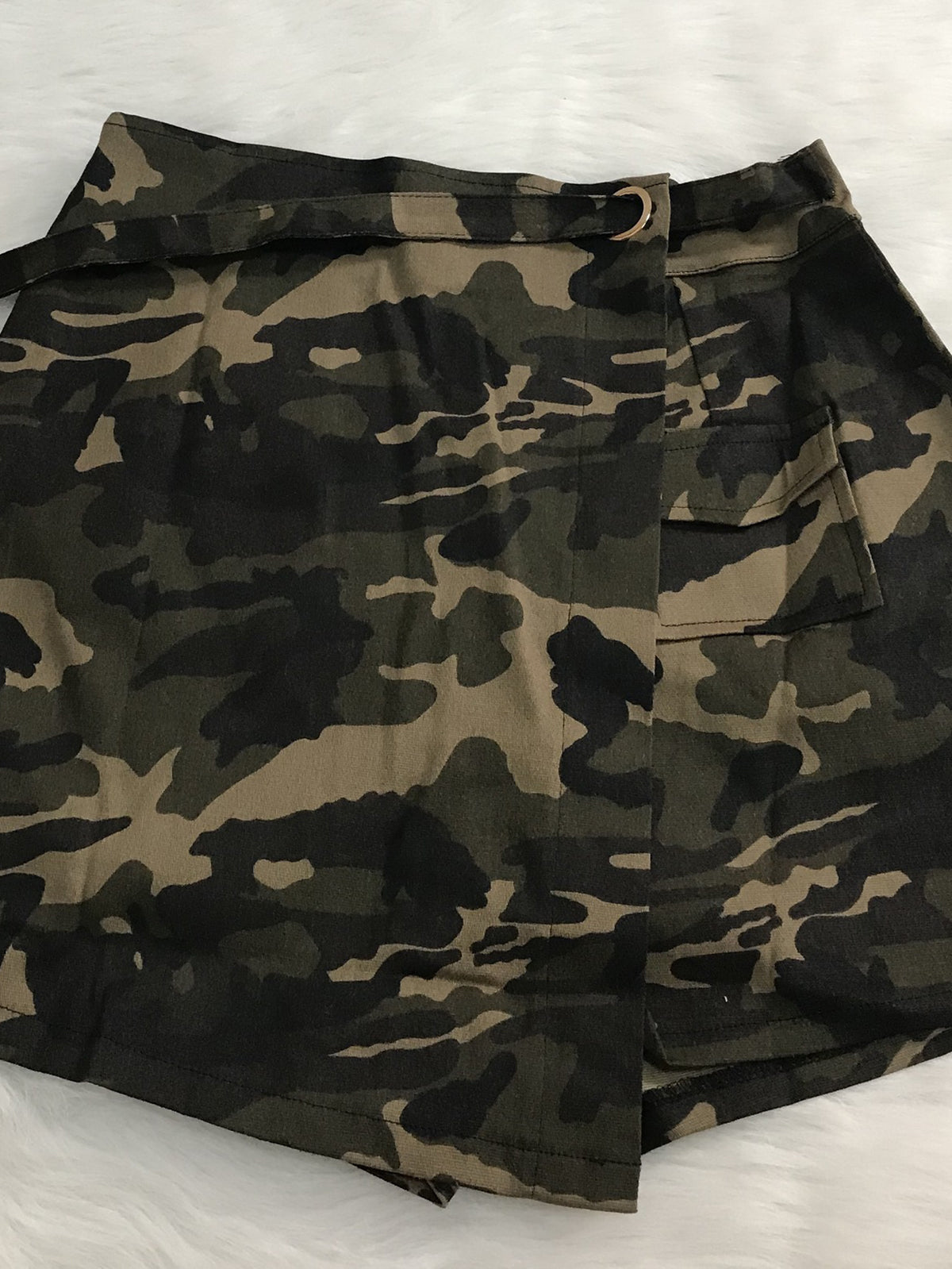 Camouflage Pocketed Mini Skirt Shorts