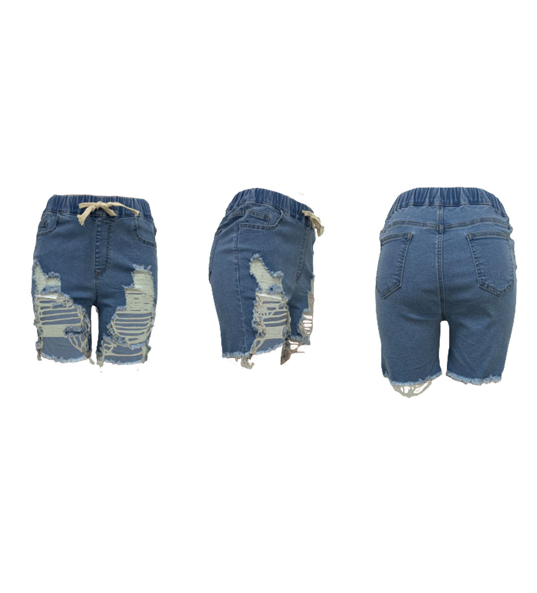 Distressed Drawstring Elastic Waist Denim Shorts