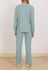 Two Piece Button Long Sleeve Shirt Pant Sets