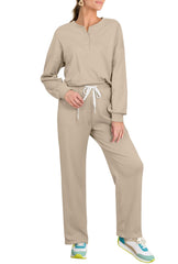 Two Piece Button Long Sleeve Shirt Pant Sets