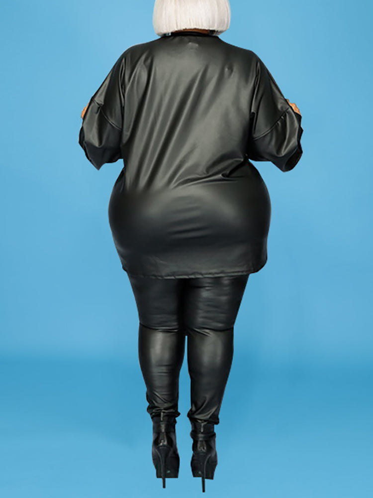 Plus Size Two-Piece Leather Set