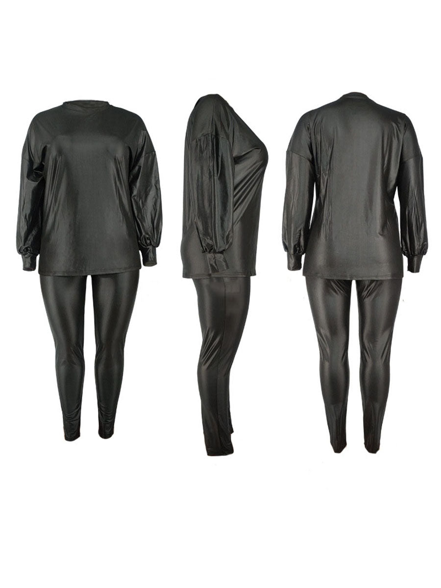 Plus Size Two-Piece Leather Set