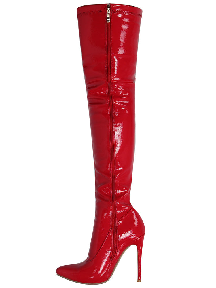 Pointed Toe Patent Leather Over-the-Knee Boots