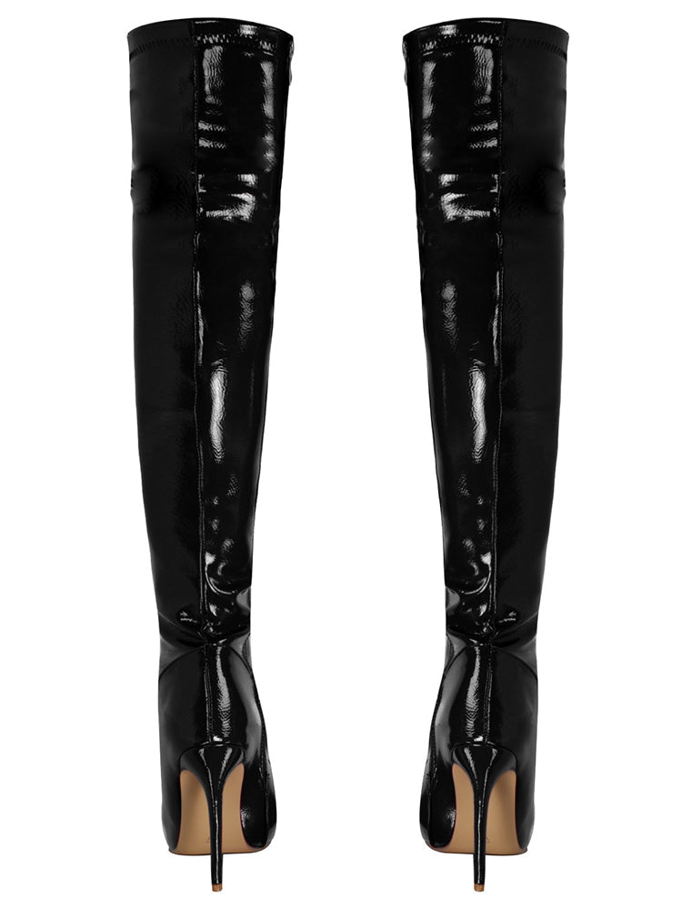 Pointed Toe Patent Leather Over-the-Knee Boots