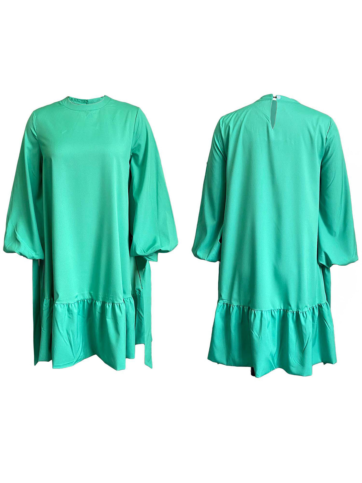 Elegant Bubble Sleeve Solid Color Dress