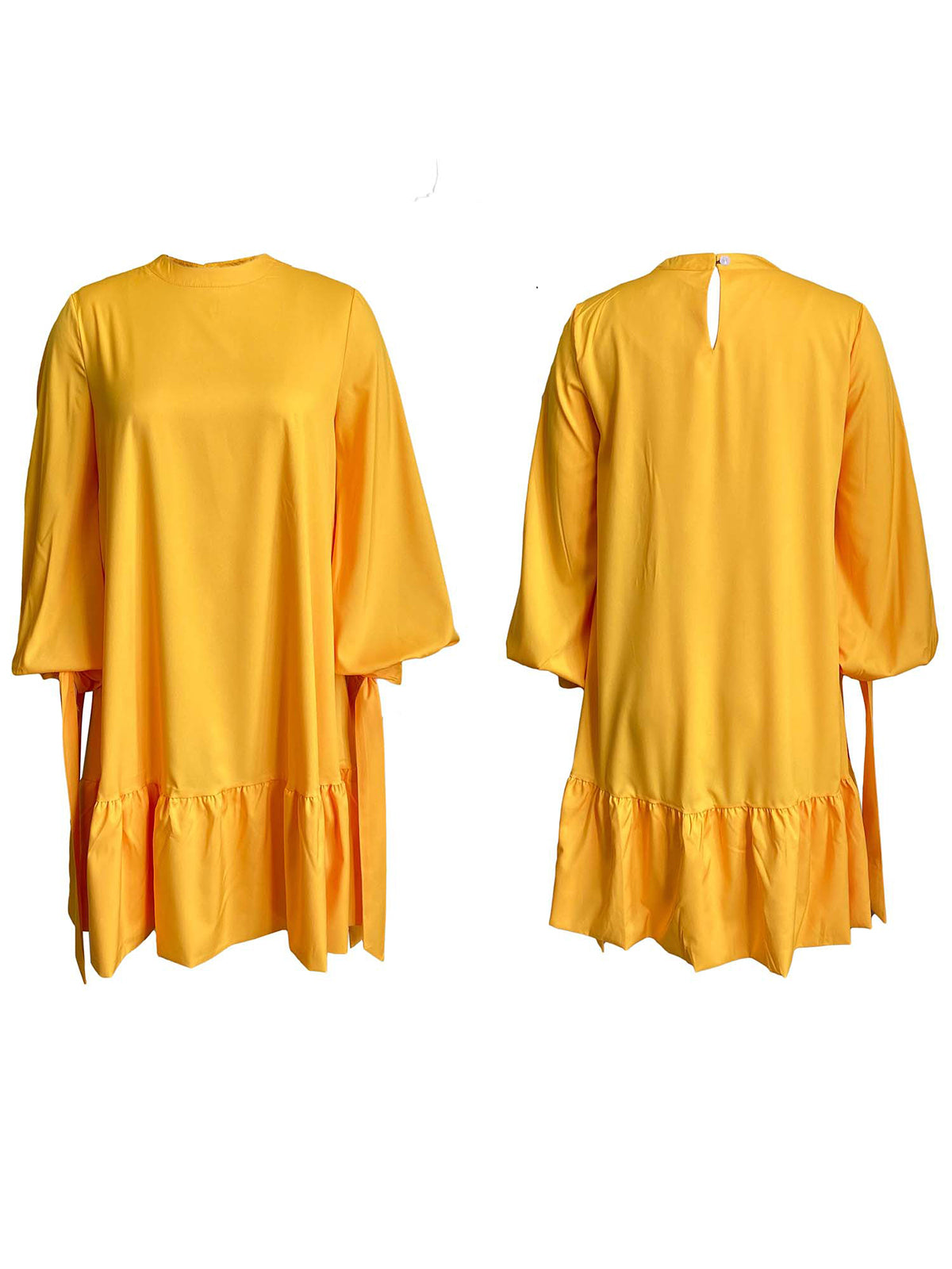 Elegant Bubble Sleeve Solid Color Dress