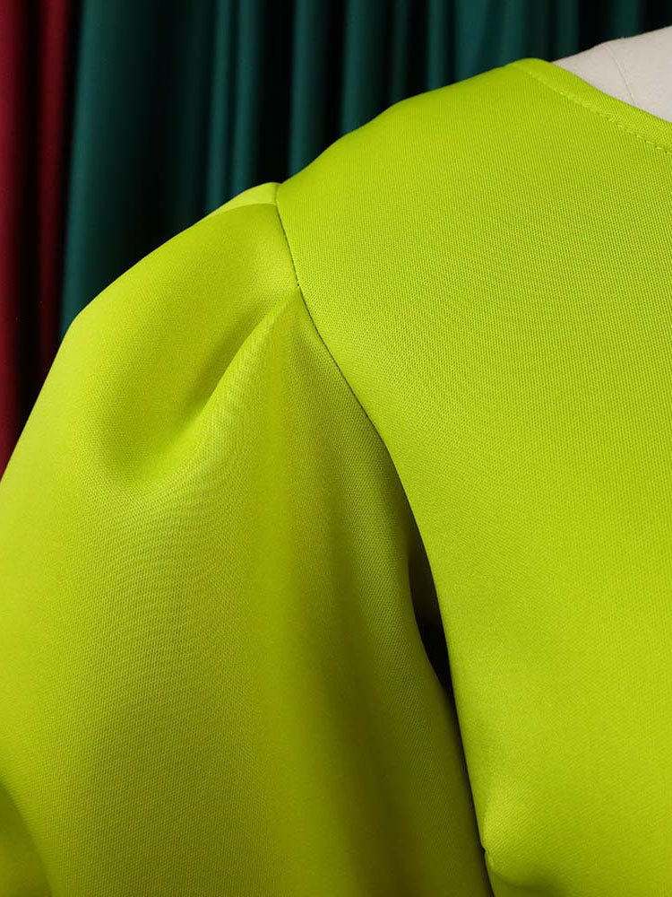 One Shoulder Puff Sleeve Ruffle Slit Dress