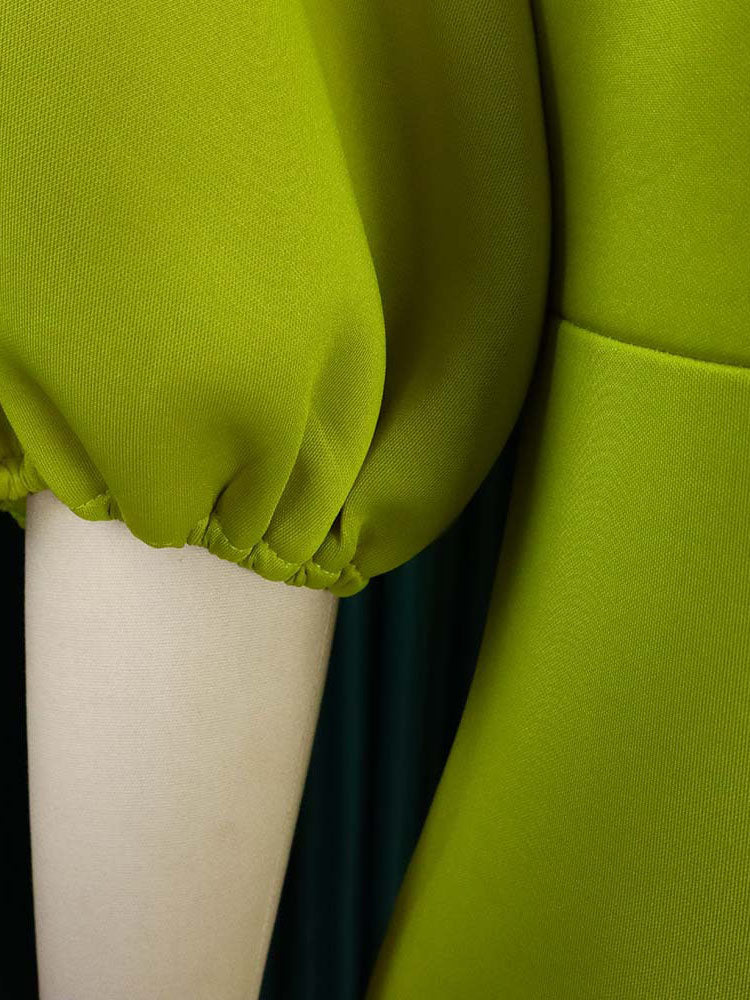 One Shoulder Puff Sleeve Ruffle Slit Dress