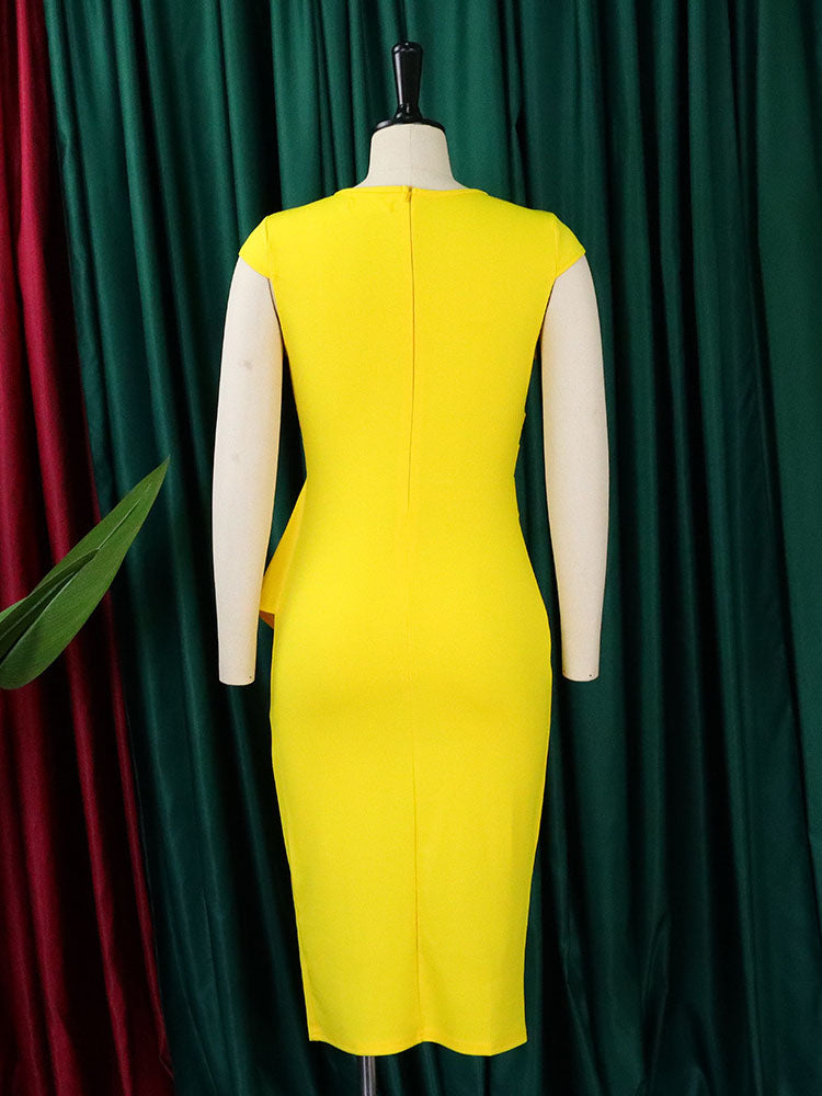 Solid Color Ruffle Hem Ruched Dress