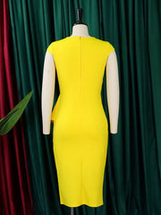 Solid Color Ruffle Hem Ruched Dress