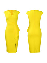 Solid Color Ruffle Hem Ruched Dress