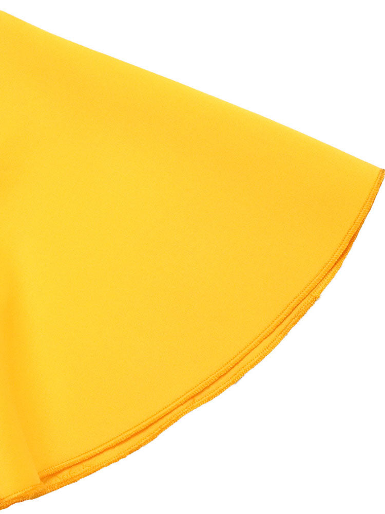 Solid Color Bell Sleeve V-Neck Flared Dress