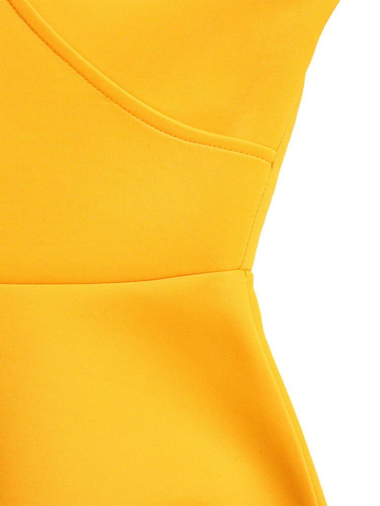 Solid Color Bell Sleeve V-Neck Flared Dress