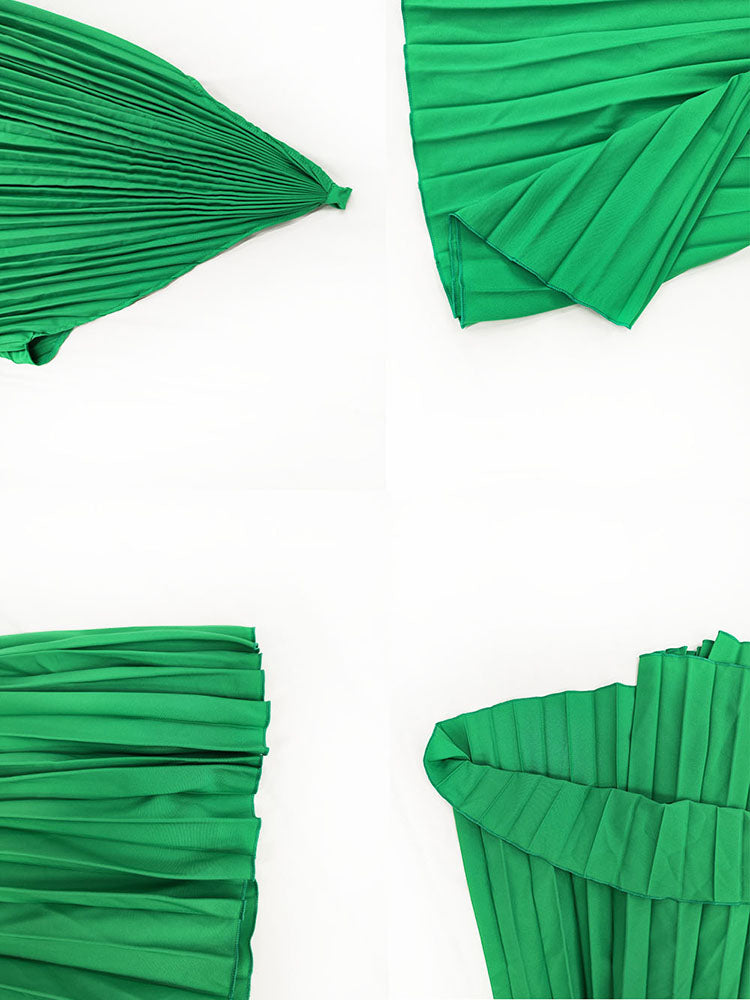 One Shoulder Pleated Swing Belted Midi Dress