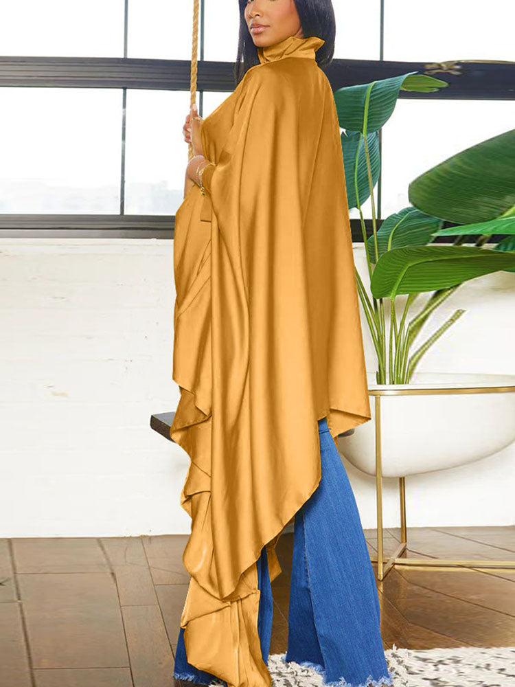 Irregular Loose Batwing Sleeve Silky Button-Up Blouse