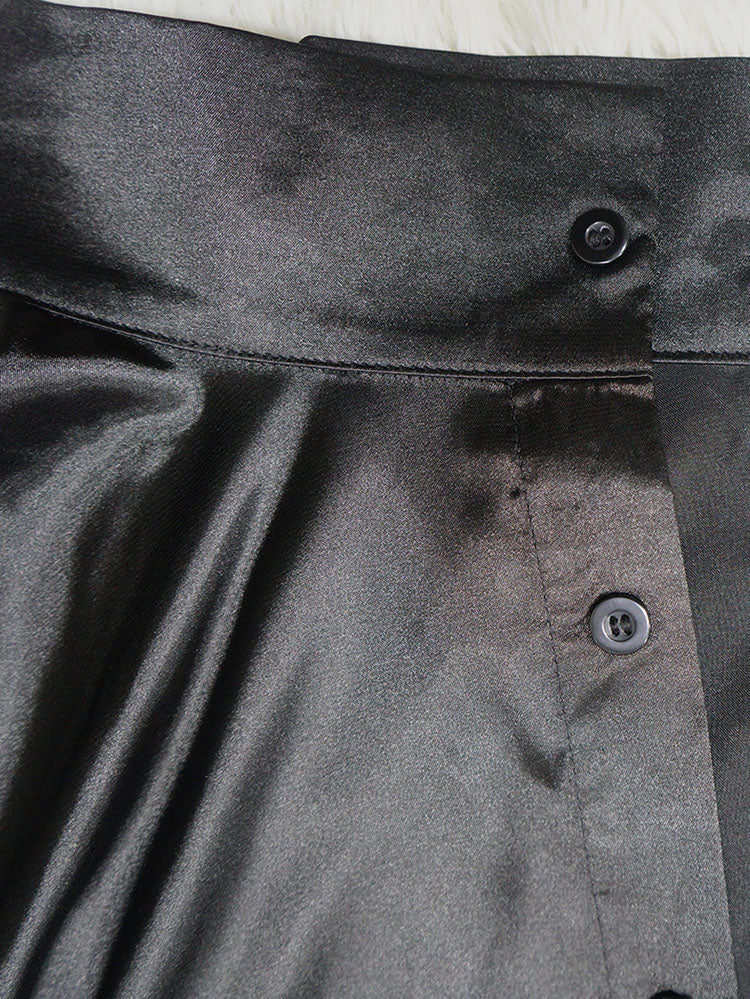 Irregular Loose Batwing Sleeve Silky Button-Up Blouse