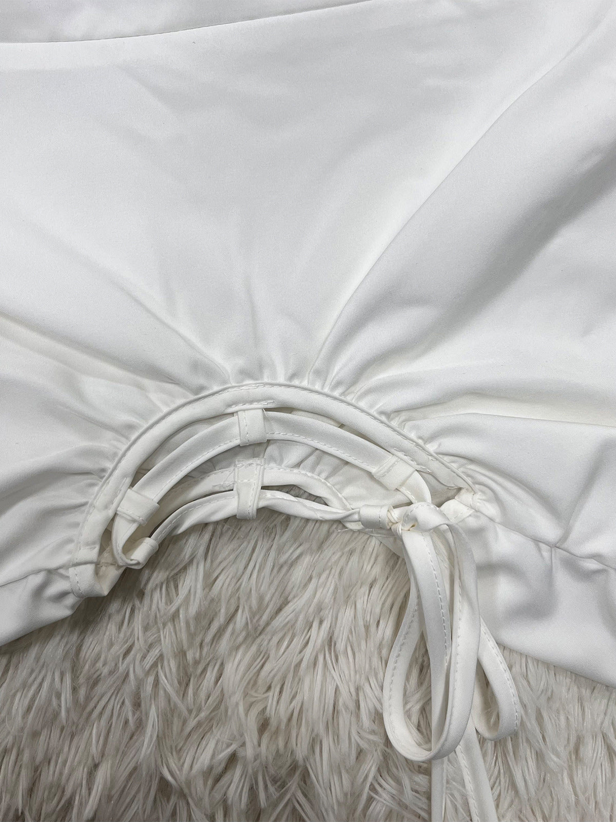 Solid Color Puff Sleeve Drawstring Waist Dress