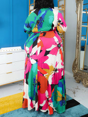 Plus Size Floral Print Dress with Pockets