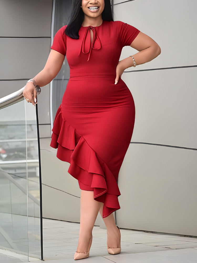 Plus Size Ruffle Hem Asymmetrical Dress
