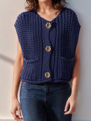 Sleeveless Button Down Knit Jackets