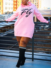 Plus Size Letter Print Hooded Sweatshirt Dress