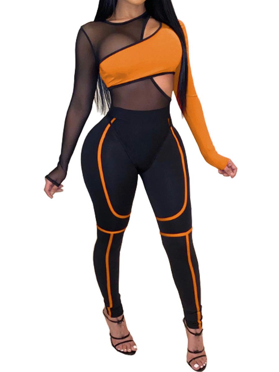 Mesh Two Piece Long Sleeve Bodysuit Long Pants
