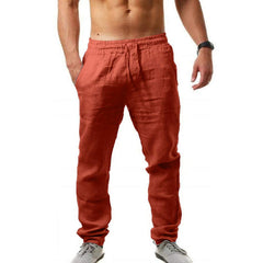 Mens Linen Drawstring Casual Pants