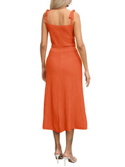 Tie Spaghetti Strap Square Neck Ribbed Knit Dress