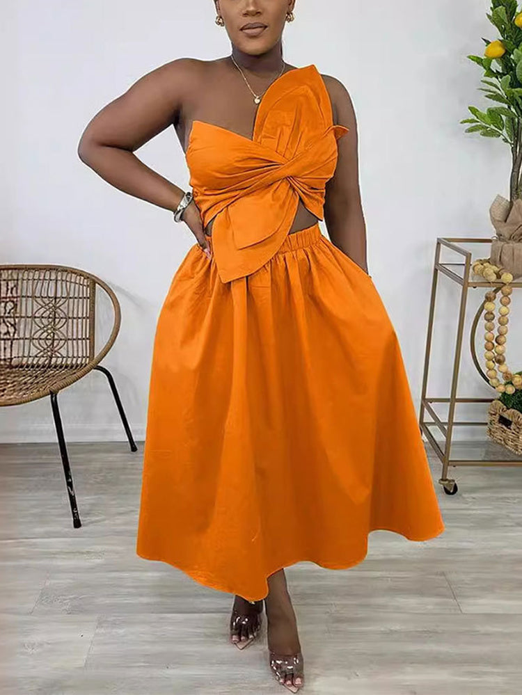 One-Shoulder Ruched Petal Cutout Dress