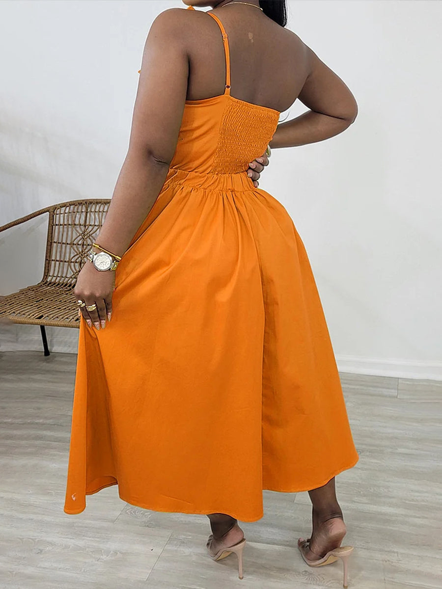 One-Shoulder Ruched Petal Cutout Dress