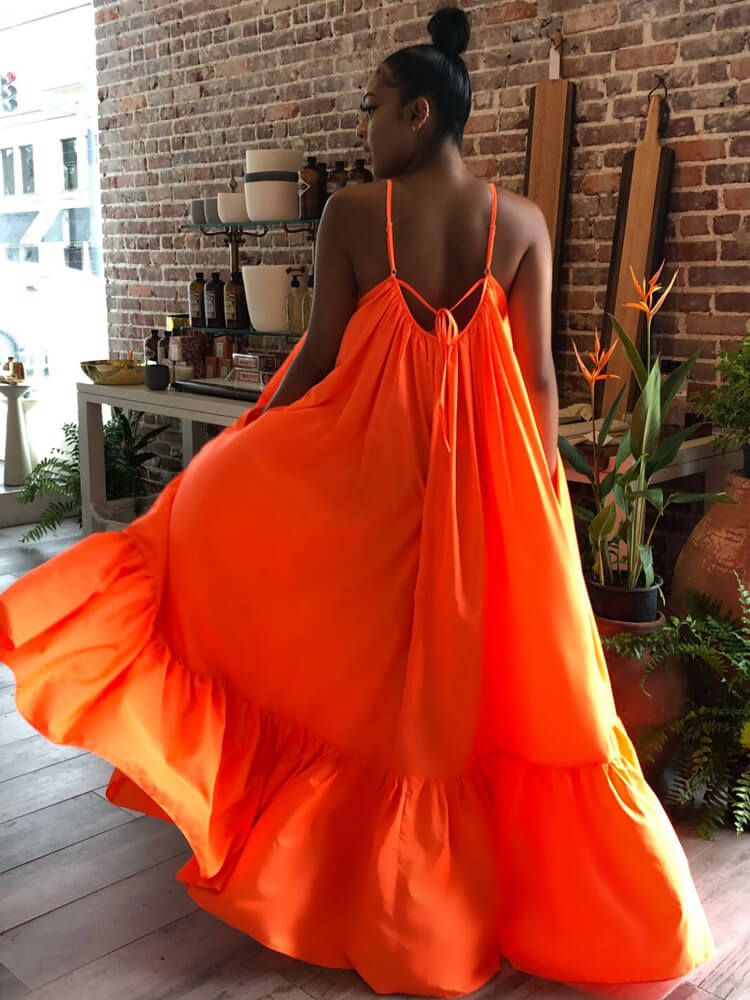 Plus Size Spaghetti Strap Ruffle Beach Maxi Swing Dress