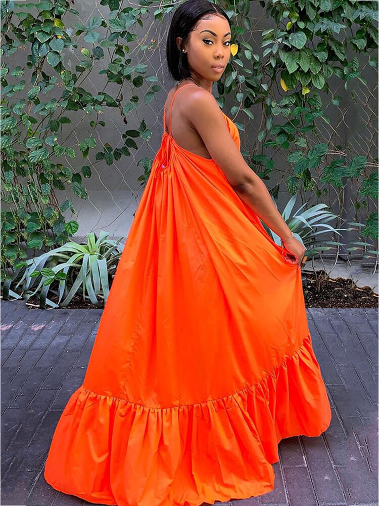 Plus Size Spaghetti Strap Ruffle Beach Maxi Swing Dress