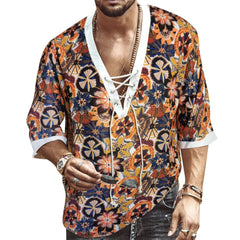 Mens Short Sleeve Drawstring Printing Top