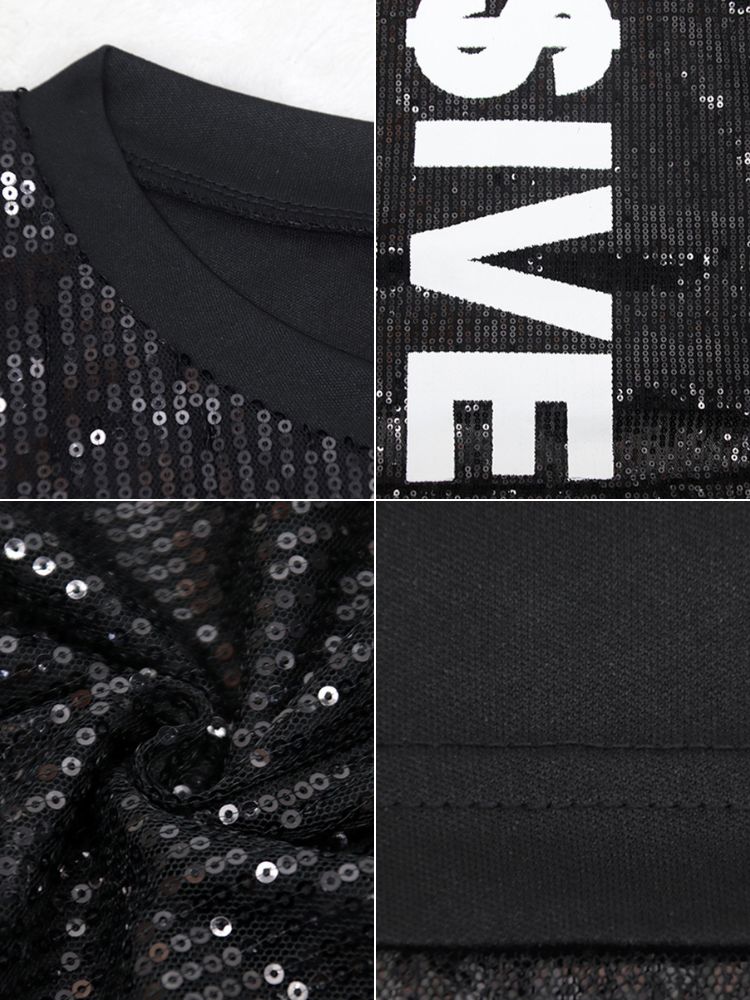 Letter Print Sequins Mesh Mini Dress