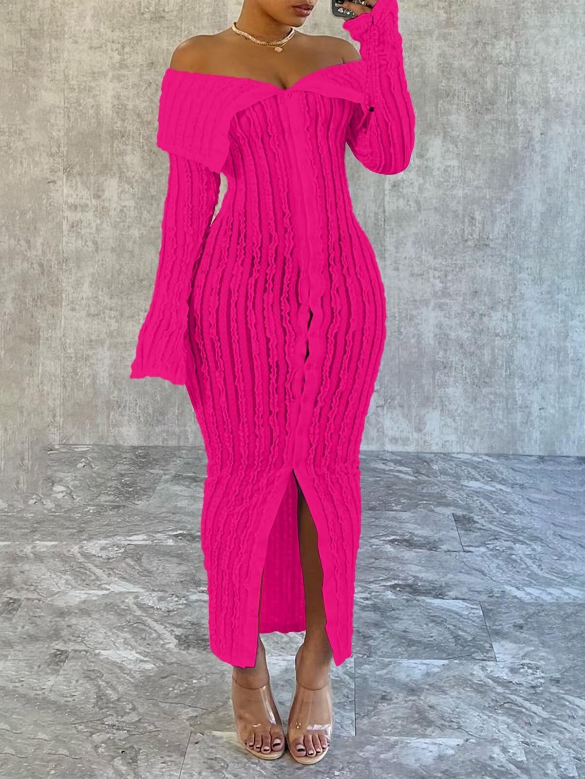 Off Shoulder Down Slit Bodycon Dress