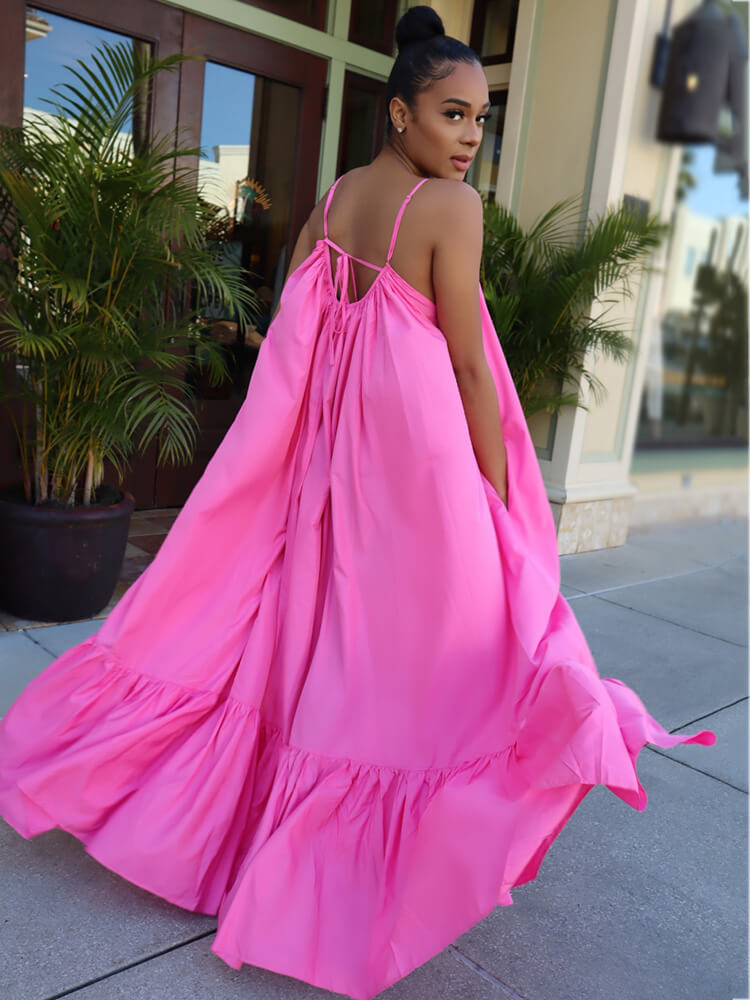 Plus Size Spaghetti Strap Ruffle Beach Maxi Swing Dress