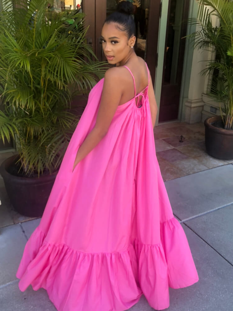 Plus Size Spaghetti Strap Ruffle Beach Maxi Swing Dress