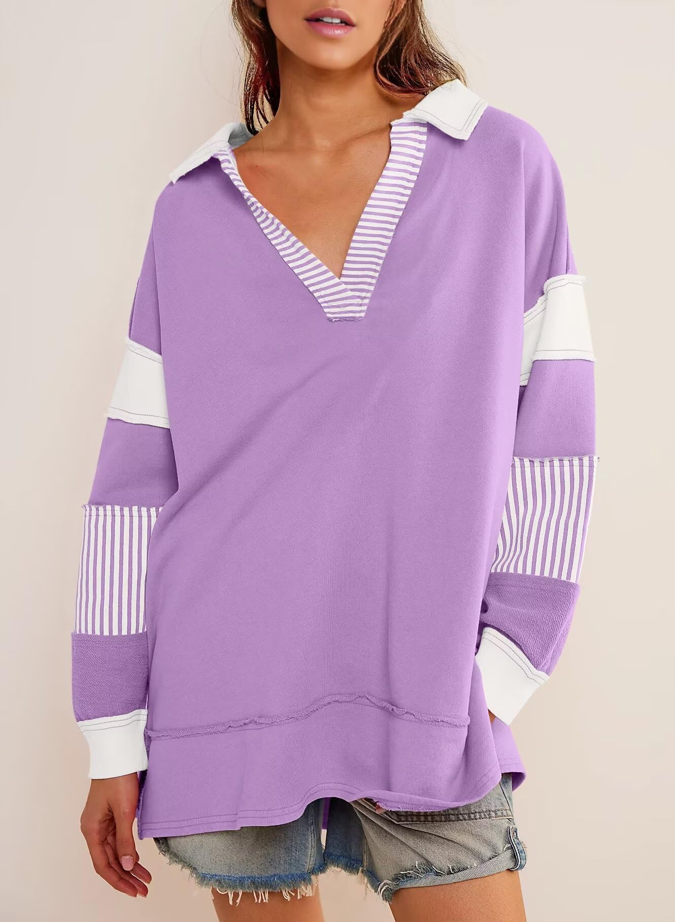 Color Block Long Sleeve Striped Pullover