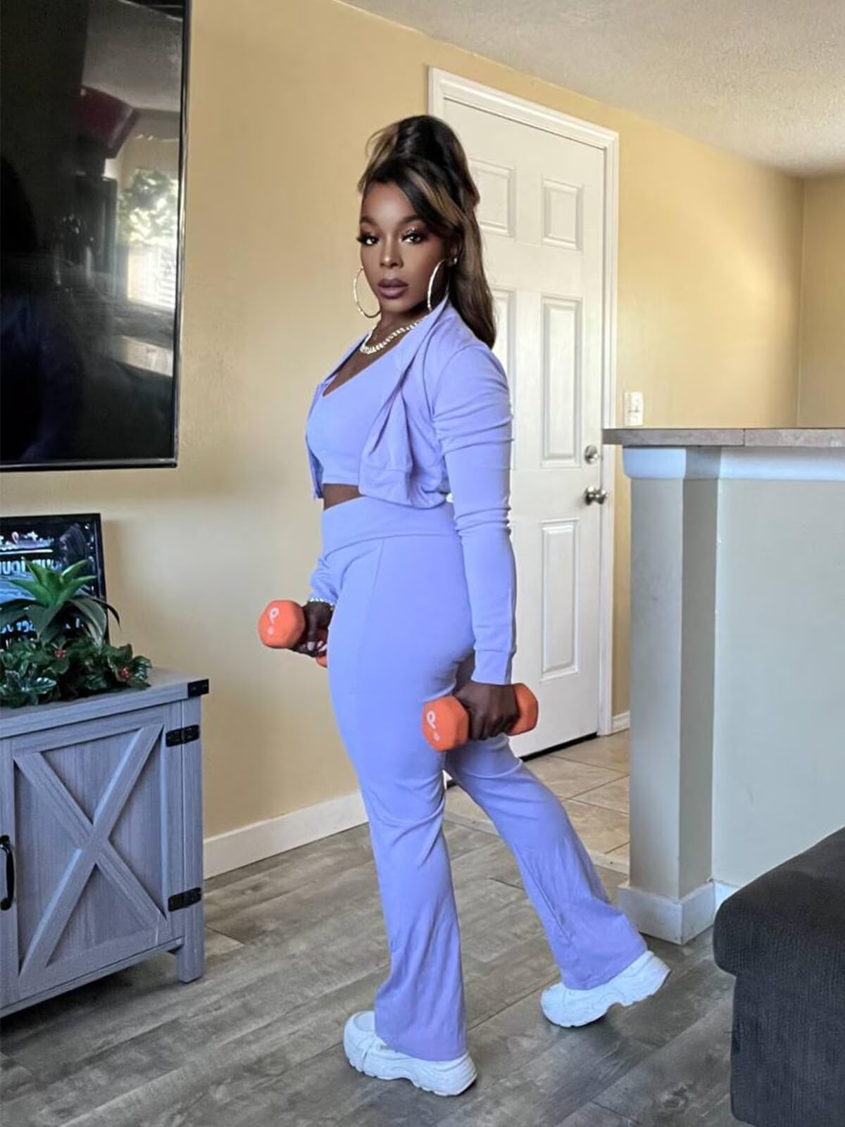 Three Piece Tank Top Short Jacket Pants Set