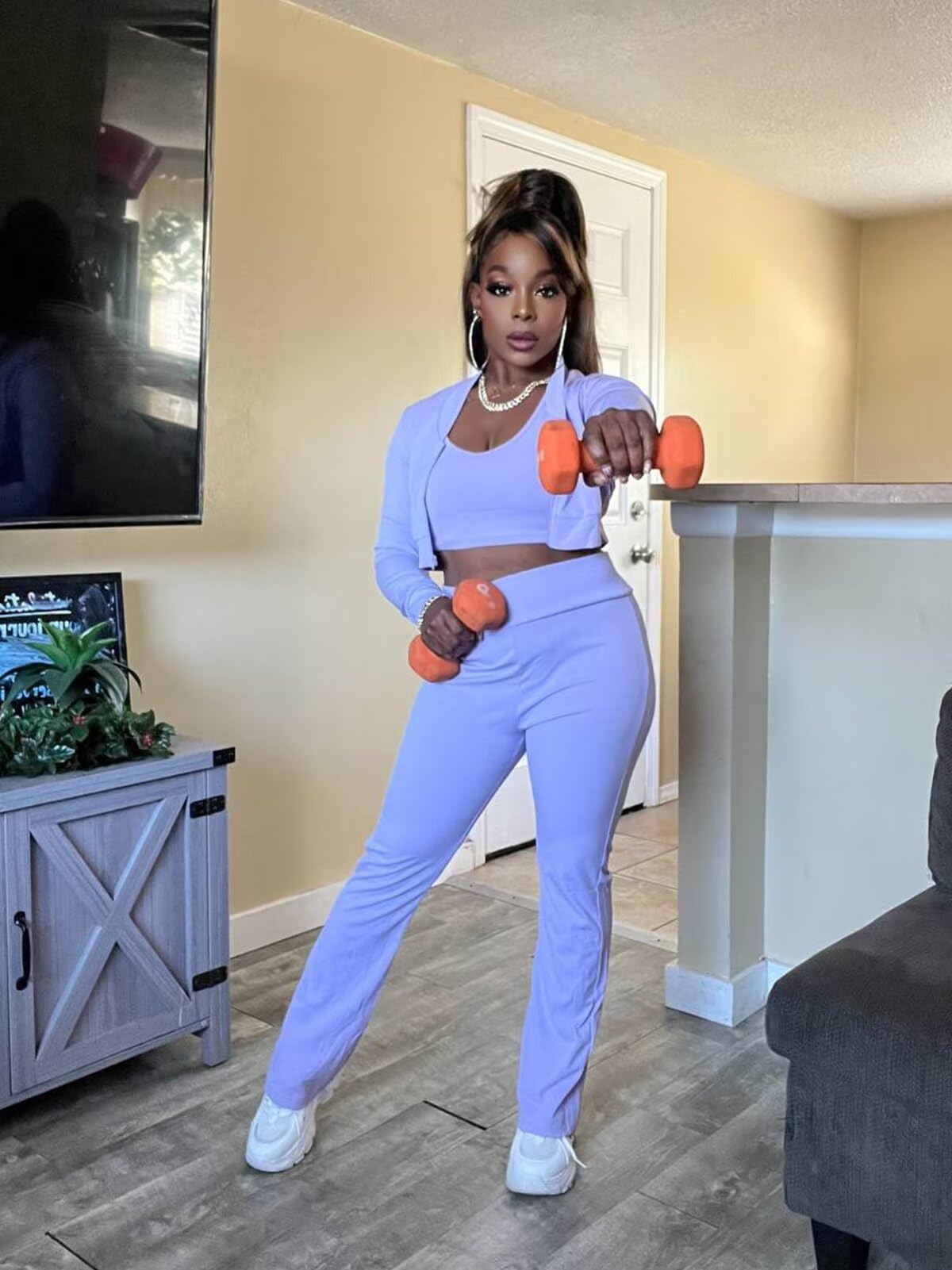 Three Piece Tank Top Short Jacket Pants Set