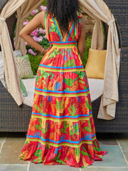Plus Size Floral Print Strap A-Line Maxi Dress