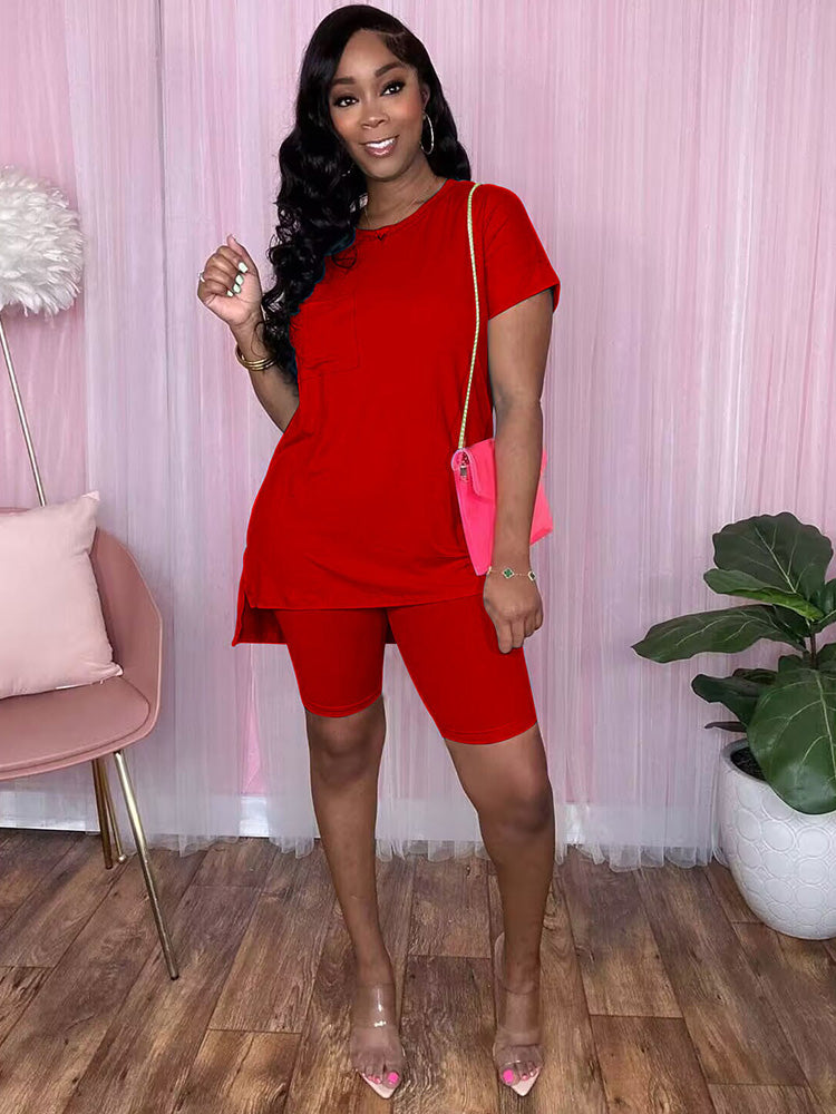 Two Piece Short Sleeve  Skinny Shorts Sets