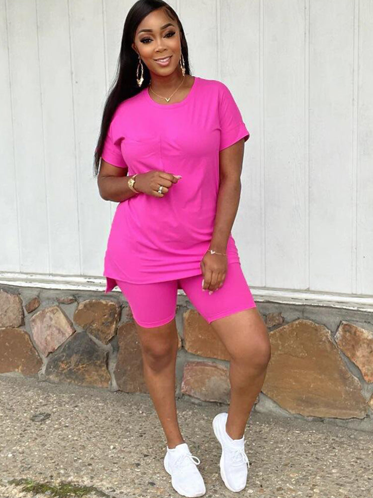 Two Piece Short Sleeve  Skinny Shorts Sets