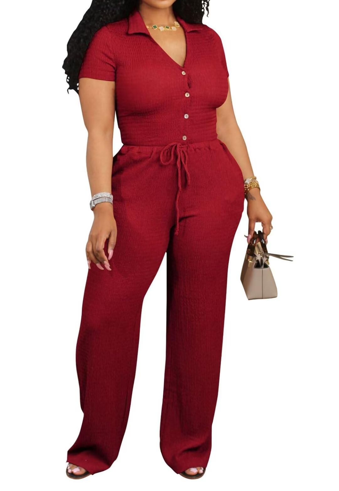 Two Piece Button Down Shirt Wide Leg Pant