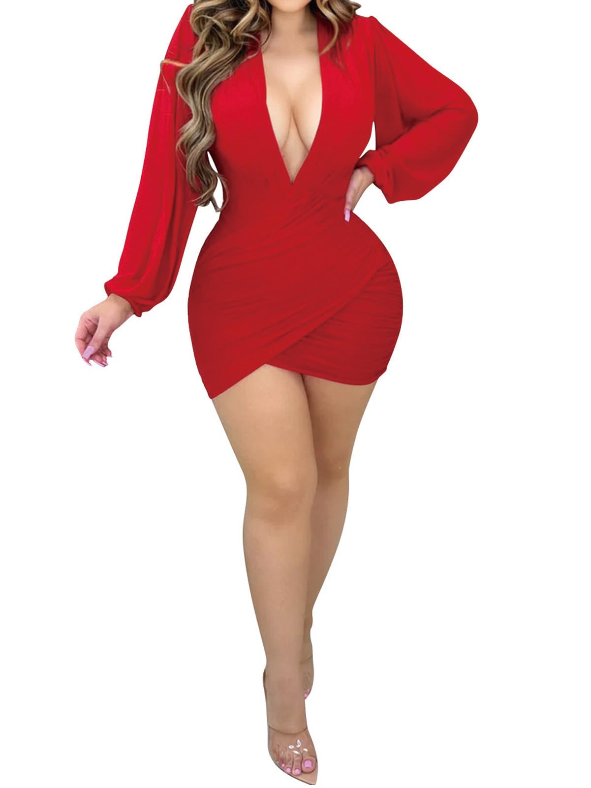 Mesh Long Sleeve Ruched Bodycon Mini Dress