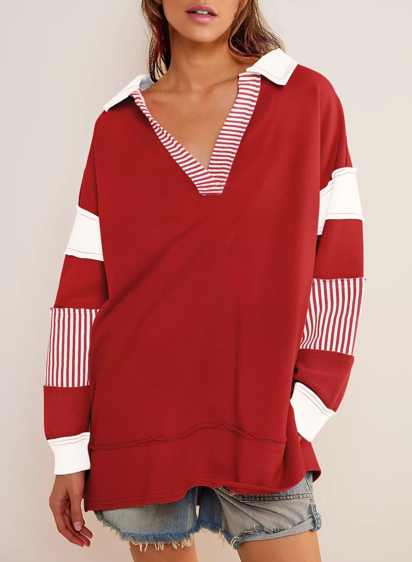 Color Block Long Sleeve Striped Pullover