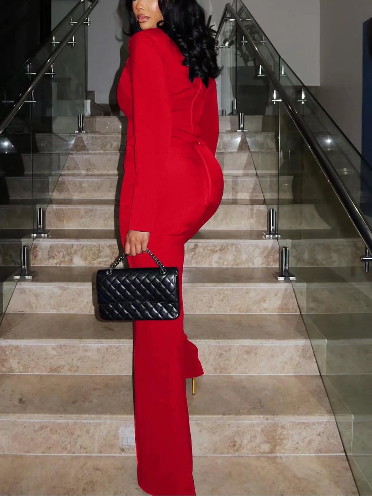 Two Piece Flare Long Sleeve Top Pants Suit