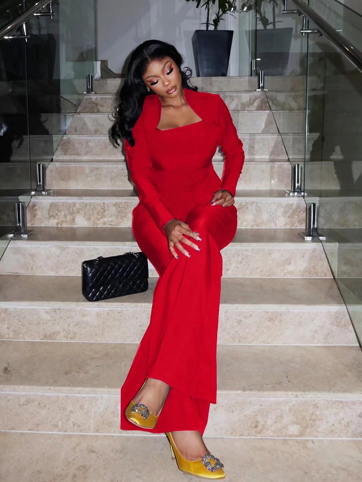 Two Piece Flare Long Sleeve Top Pants Suit