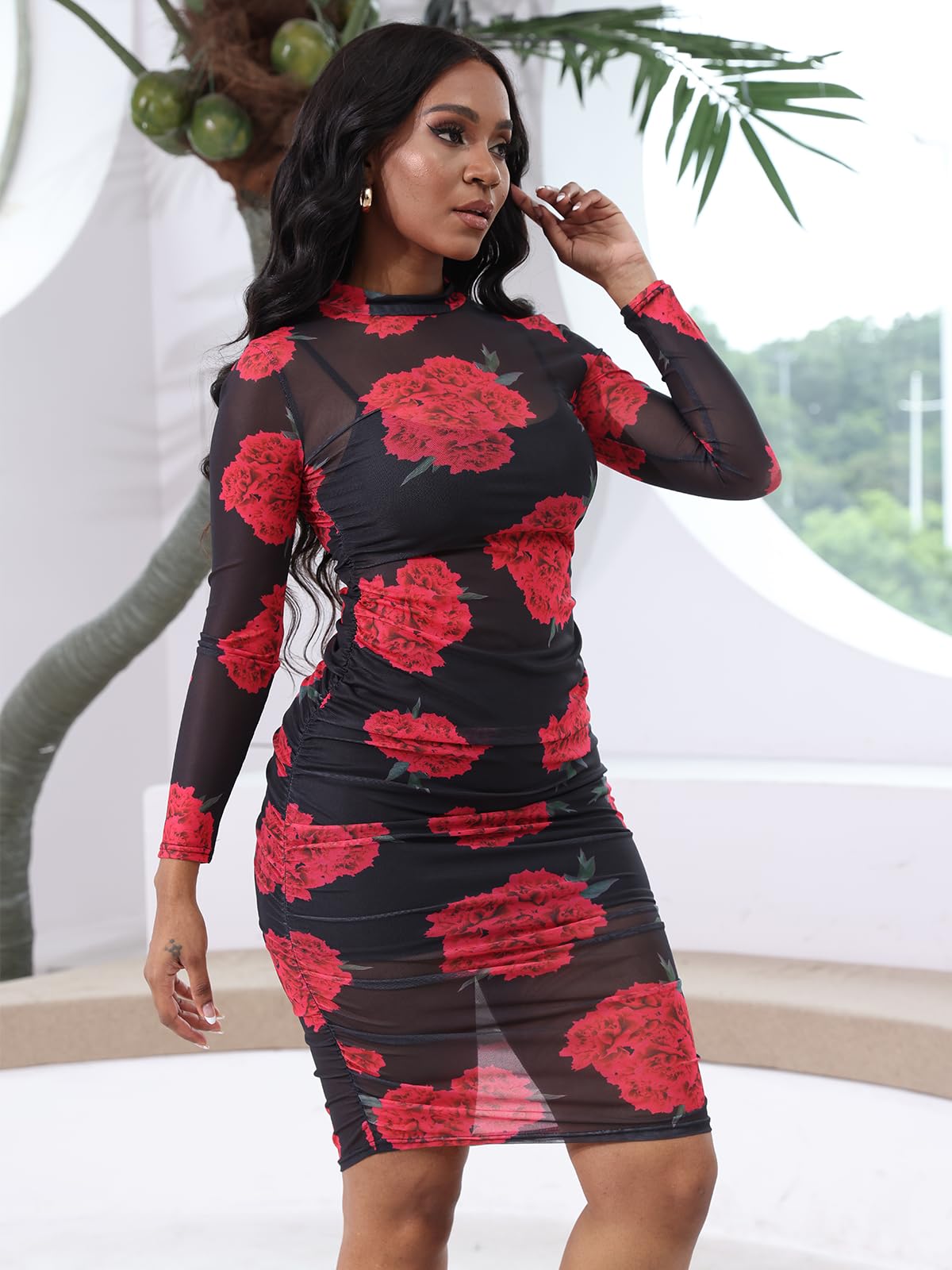 Three Piece Mesh Midi Dress Short Set