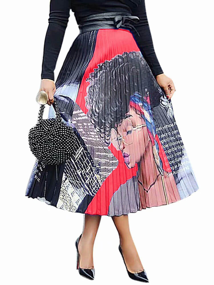 Cartoon Printed High Waist  Midi Skirts